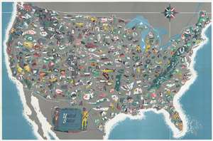 1944 Elmer Jacobs Pictorial Map of the United States