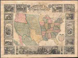 1848 Thayer Pictorial Wall Map of the United States - Mexican-American War