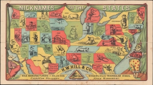 1884 Hill 'Nicknames of the States' Map of the United States w/Pigs
