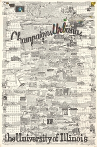 1980 Waldmire Pictorial Map of the University of Illinois, Champaign Urbana, Illinois