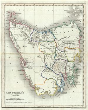 1860 Dower Map of Van Diemen's Land or Tasmania