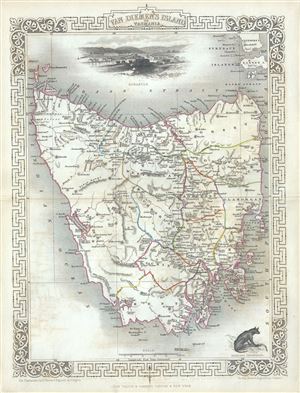 1851 Tallis and Rapkin Map of Van Diemen's Land or Tasmania