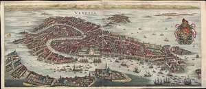 1642 Merian Panoramic View or Map of Venice, Italy