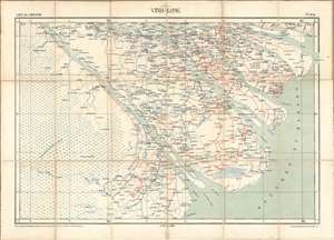 1895 Bureau Topographique Map of Vinh Long, Mekong Delta, Vietnam