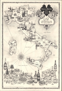1976 Sorre Promotional Pictorial Wine Map of Italy