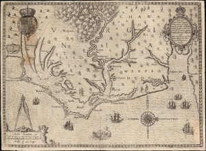 1590 White / De Bry map of the Virginia Colony