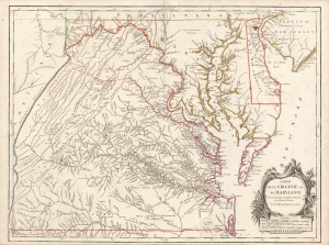 1793 Vaugondy / Fry / Jefferson Map of Virginia, Maryland and Delaware