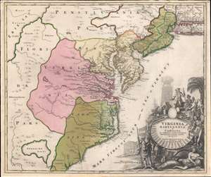 1715 Homann Map of Carolina, Virginia, Maryland and New Jersey