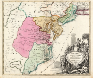 1714 Homann Map of Carolina, Virginia, Maryland and New Jersey