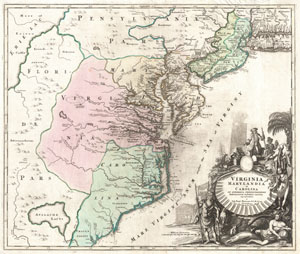 1715 Homann Map of Carolina, Virginia, Maryland and New Jersey