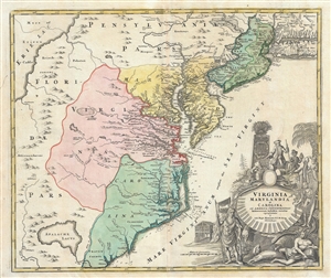 1715 Homann Map of Carolina, Virginia, Maryland and New Jersey