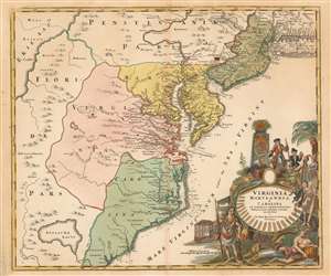 1715 Homann Map of Carolina, Virginia, Maryland and New Jersey