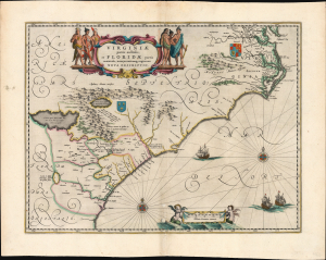 1638 / 1642 Blaeu Map of the American Coast from Virginia to Florida