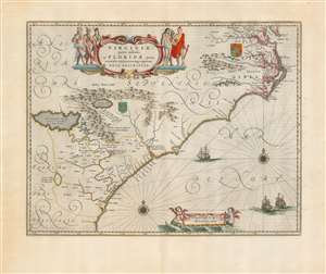 1638 / 1662 Blaeu Map of the American Coast from Virginia to Florida