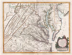 1755 Vaugondy Map of the Chesapeake Bay, Virginia, Maryland, and Delaware