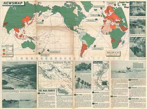 1942 Army Orientation Service Newsmap Map of the World