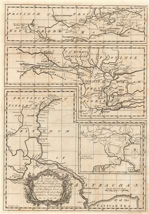1753 Jonas Hanway Map of the Volga River, Russia