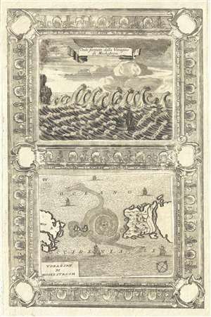 1690 Coronelli Map and Illustration of the Loften Maelstrom (whirlpool)