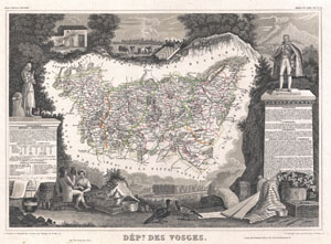 1852 Levassuer Map of the Department Des Vosges, France