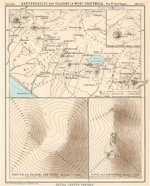 1895 Hassenstein Map of Western Guatemala Volcanoes
