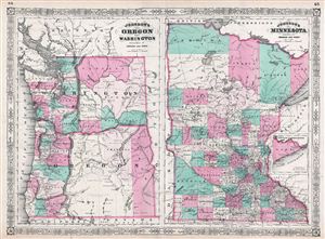 1865 Johnson Map of Washington, Oregon & Minnesota