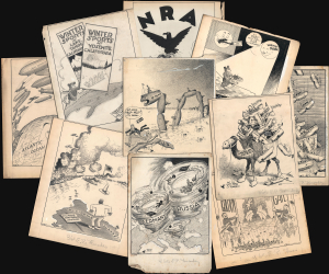 1932 Kettlewell Manuscript Archive of 30 Political Cartoons (WWI - Great Depression)