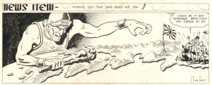 1945 Van Zelm Original Manuscript Political Cartoon of War Coming for Japan