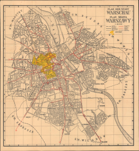1941 German-Polish Map of Warsaw, w/ Location of Jewish Ghetto