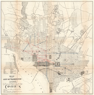 1891 Norris Peters Map of Washington D.C. showing Electrical Lights.