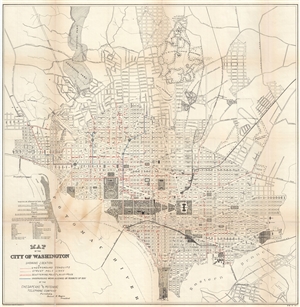 1891 Norris Peters Map of Washington D.C. showing Telephone Lines and Poles