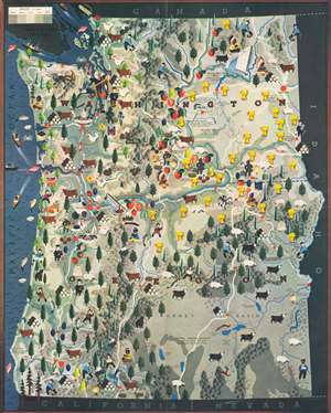 1940 Petruccelli Pictorial Map of Washington and Oregon
