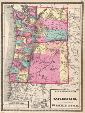 1872 Walling Map of Washington and Oregon