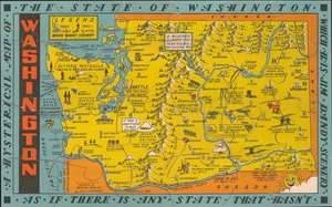 1948 Jolly Lindgren Pictorial 'Hysterical' Puzzle Map of Washington State