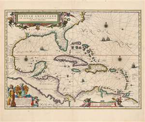 1640 Blaeu Map of the Caribbean Sea and the Gulf Coast