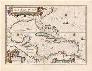 1638 Blaeu Map of the Caribbean Sea and the Gulf Coast