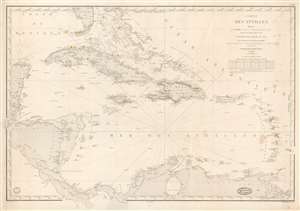 1842 Dépôt de la Marine Nautical Map of the West Indies