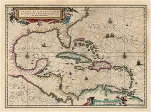 1638 Jansson Map of the Caribbean Sea and the Gulf Coast