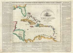 1825 Jocelyn Map of the West Indies illustrating Piracy