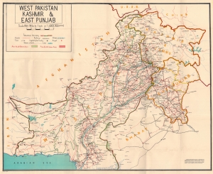 1966 Ferozsons Map of West Pakistan and India and the 1947 and 1965 Cease-Fire Lines