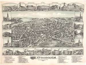 1888 Bailey Bird's-Eye View Map of Westborough, Massachusetts
