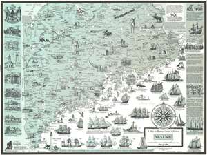1952 Lepper Pictorial Map of Southern Maine