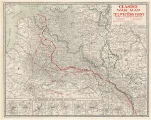 1918 Clason Map of Northern France WWI Western Front  in late October 1918