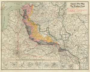 1918 Clason Map of Northern France WWI Western Front with Manuscript Additions