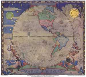 1928 National Geographic Society and Wyeth Print of Western Hemisphere Mural