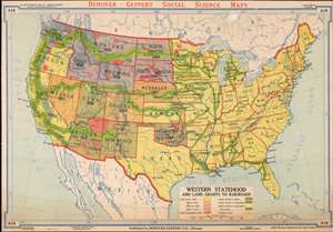 1940 Denoyer-Geppert Wall Map of Statehood in the Western U.S.