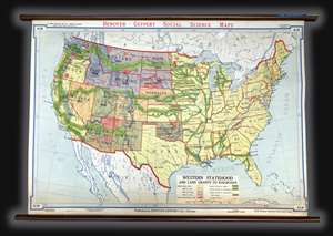 1940 Denoyer-Geppert Wall Map of Statehood in the Western U.S.