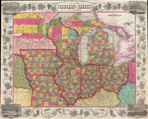 1853 Atwood Map of Ohio, Michigan, Illinois, Indiana, Wisconsin, Iowa, Missouri, and Minnesota