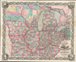 1854 Colton Pocket Map of the American Midwest, incl. Minnesota Territory