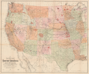 1867 Keeler Map of the Western United States (Minerals and Reservations)
