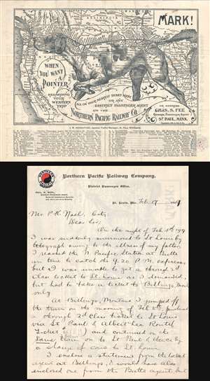 1896 Northern Pacific Railway 'Pointer' Dog Map of the Western United States
